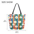 thumbnail image 5 of FORMRS Womens Canvas Tote Bag with Zipper Inner Pocket Shoulder Handbag, Green Checkered Daisy, 5 of 7