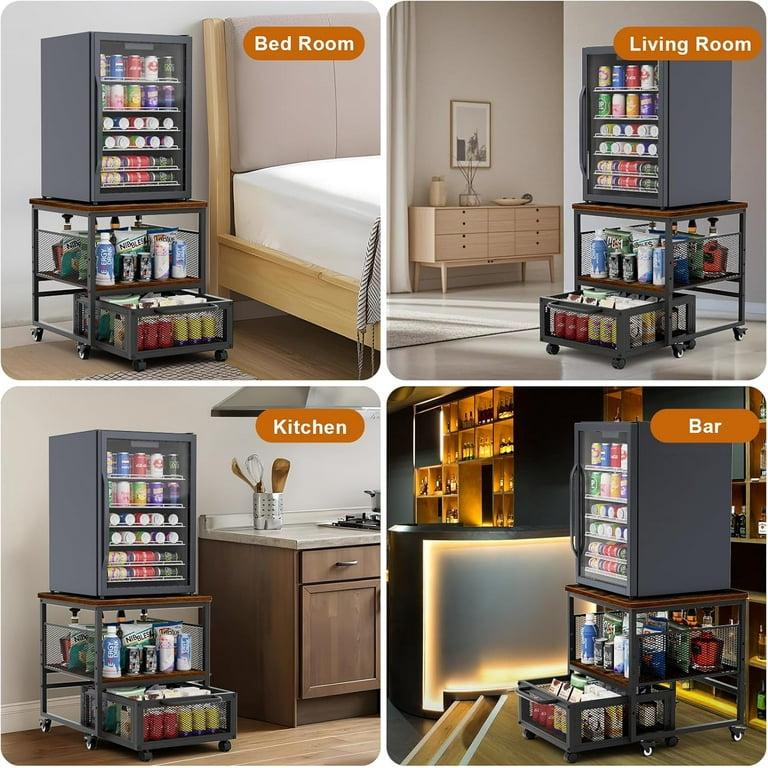 Mini Fridge Stand With Wheels & Storage - 21x21in Heavy Duty Cart, 220lb Capacity, For Dorm Or Home Office