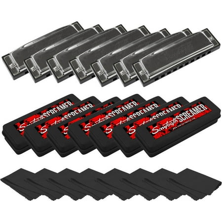 Sawtooth Chrome Plated Screamer Harmonica 7 Pack with Cases and (Best Harmonica In The World)