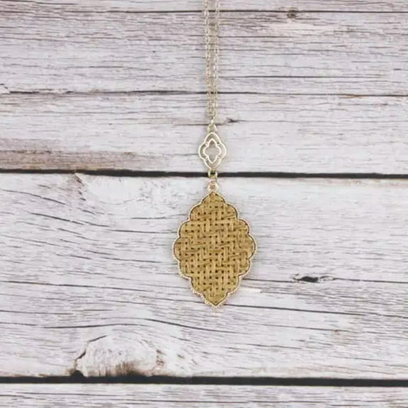 Gold Floral Filigree Hollow Out Rattan Raffia Pendant Necklace for Women Jewelry