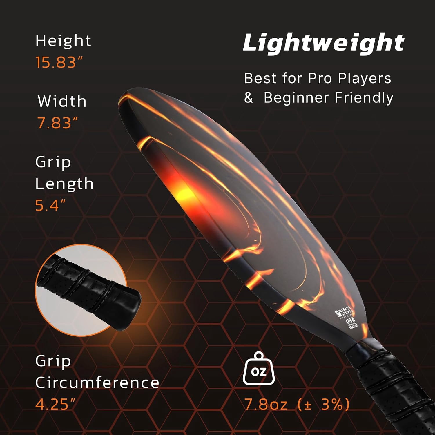 Kasaca Cosmic Ray Edgeless Graphite T700 Multilayer Carbon Fiber Pickleball Paddles, Longer Handle Comfort Grip, Large Sweet Spots, USAPA Approved, for Intermediate & Advanced Players