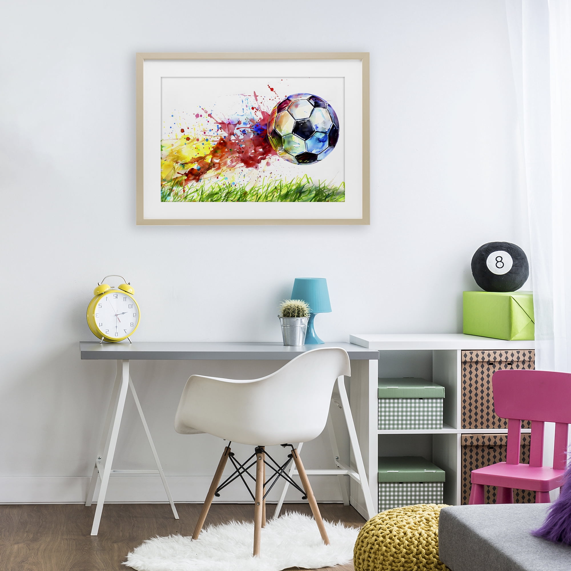 Stupell Industries Watercolor Soccer Ball in Motion Birch Framed Print Under Glass, design by Creative Studio