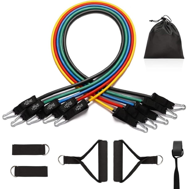 Cinturón de resistencia deportivo, un conjunto de cinturón elástico de entrenamiento de fuerza con 5 tubos de fitness, mango de espuma, correa de tobillo, anclaje de puerta, utilizado en