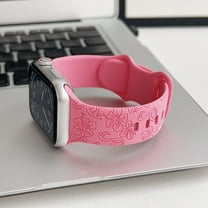 3 Pack Floral Engraved Silicone Bands Compatible with Apple Watch Band 42mm 44mm 45mm 49mm Women, Soft Sport Wildflower Strap for iWatch Ultra Series 9 8 SE 7 6 5 4 3 2 1, Rose