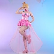 Miccostumes Women's Pink Princess Dress Outfit Corset Skirt Set with Shawl, L