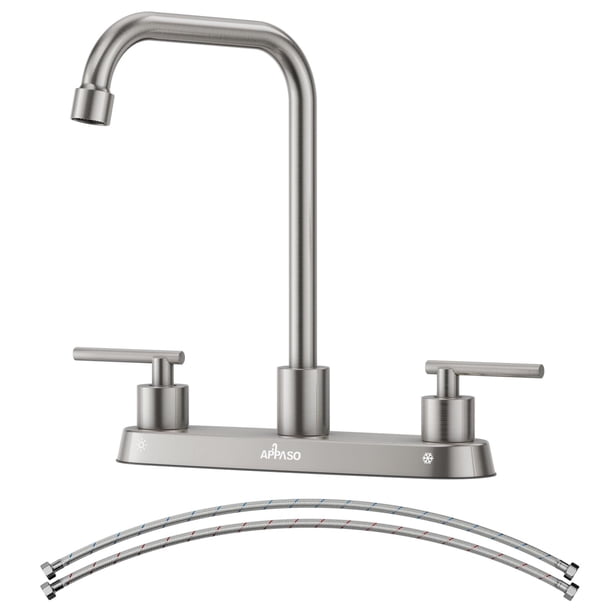 Mezcladora para Fregadero, Llave para Fregadero de Cocina, Grifo de Cocina con 2 Asas, 360° Mezcladora para Cocina de Acero Inoxidable, 8" Grifos para Fregadero de Cocina Níquel Cepillado