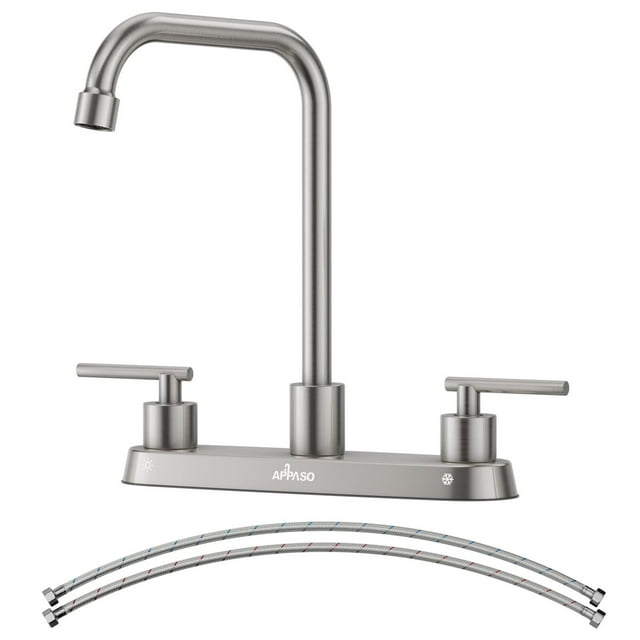Mezcladora para Fregadero, Llave para Fregadero de Cocina, Grifo de Cocina con 2 Asas, 360° Mezcladora para Cocina de Acero Inoxidable, 8" Grifos para Fregadero de Cocina Níquel Cepillado