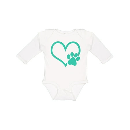 

Inktastic Teal Heart With Paw Print Boys or Girls Long Sleeve Baby Bodysuit