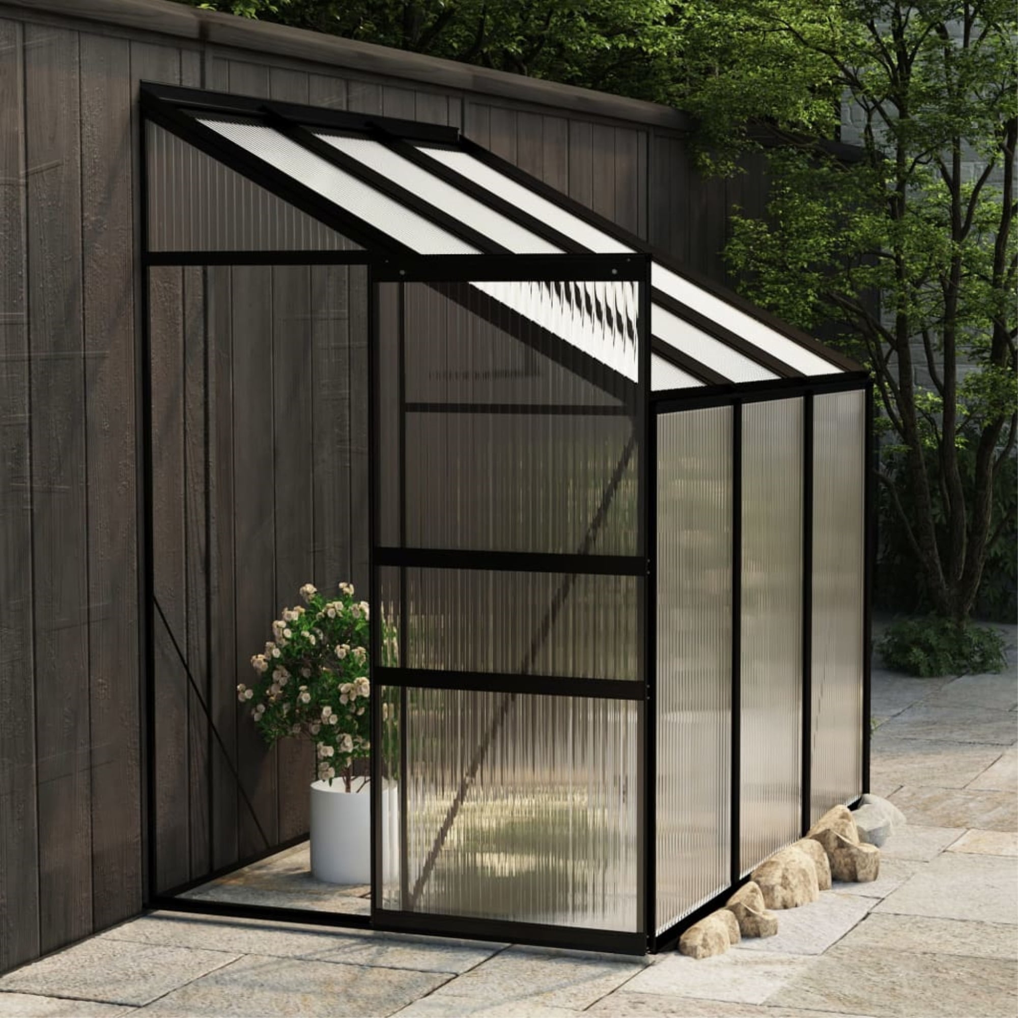 6' x 6' AMERLIFE Hobby Greenhouse Polycarbonate Greenhouse with Sliding Door Adjustable Roof Vent 8 Raised Base and Anchor Aluminum Frame Green House for Plants Flowers Herbs Backyard/Outdoor Use 