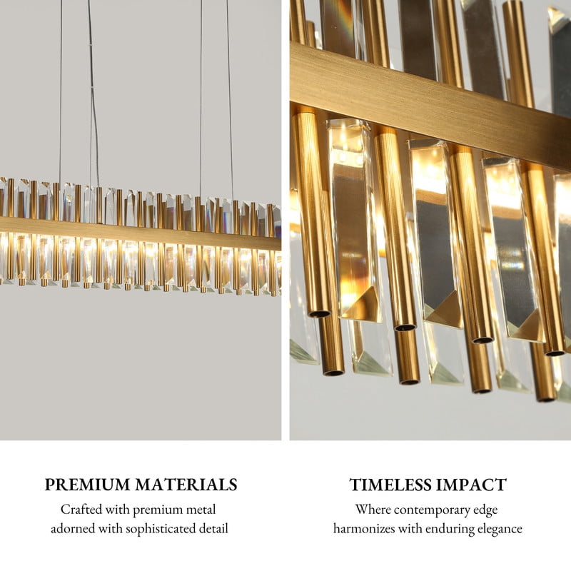 LNC 34-in W 1-Light Polished Gold and K5 Crystal Modern/contemporary Textured glass Rectangle LED Large Hanging Kitchen Island Light