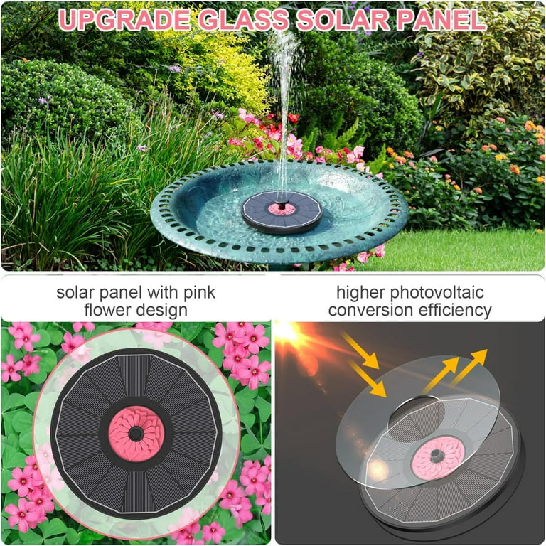Solar Bird Bath Fountain Pump AISITIN 1W Solar Fountain Pump - 2024 Upgraded With 8 Nozzles & 4 Pipes For Bird Bath & Pond Solar Water Feature Pump