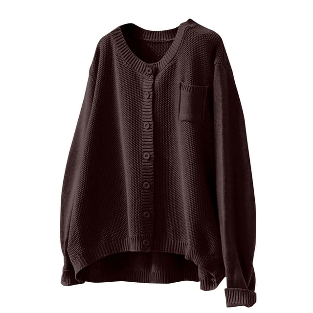 Duoif Cardigans pour Femmes Veste en Coton Tricoté Vêtements d'Automne Rétro Littéraire Ample Décontracté à Manches Longues Veste Décontractée d'Automne Vêtements Décontractés Chandails pour Femmes Café TTG
