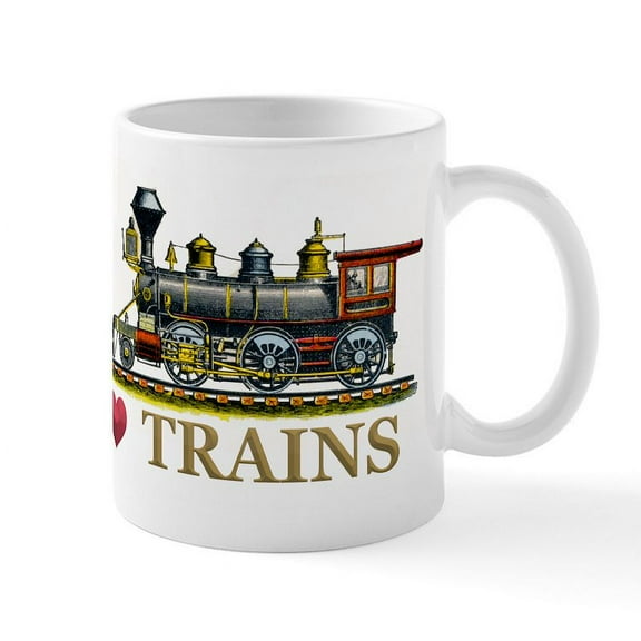 CafePress - I Love Trains Mug - 11 oz Ceramic Mug - Novelty Coffee Tea Cup