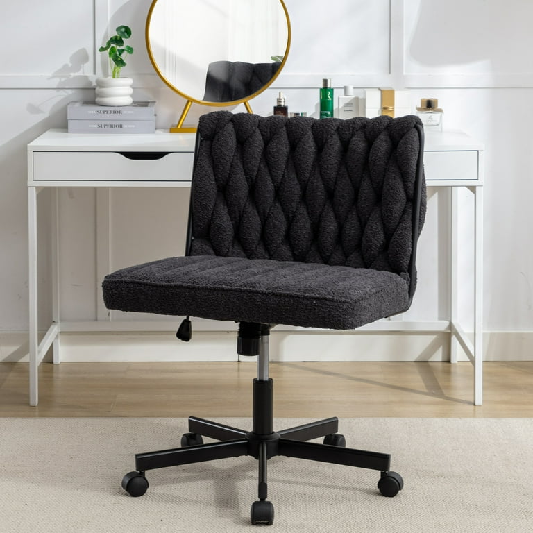 Welax Armless Office Desk Chair Black Swivel Teddy Fabric with Wheels 300lb Mid Back Task Chair