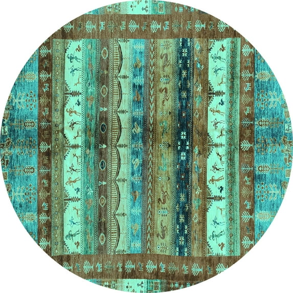 Ahgly Company Indoor Round Abstract Turquoise Blue Modern Area Rugs, 8' Round