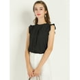 thumbnail image 2 of DARING DIVA Women's Ruffled Trim Pleated Plain Blouse Top 3XL Black, 2 of 6