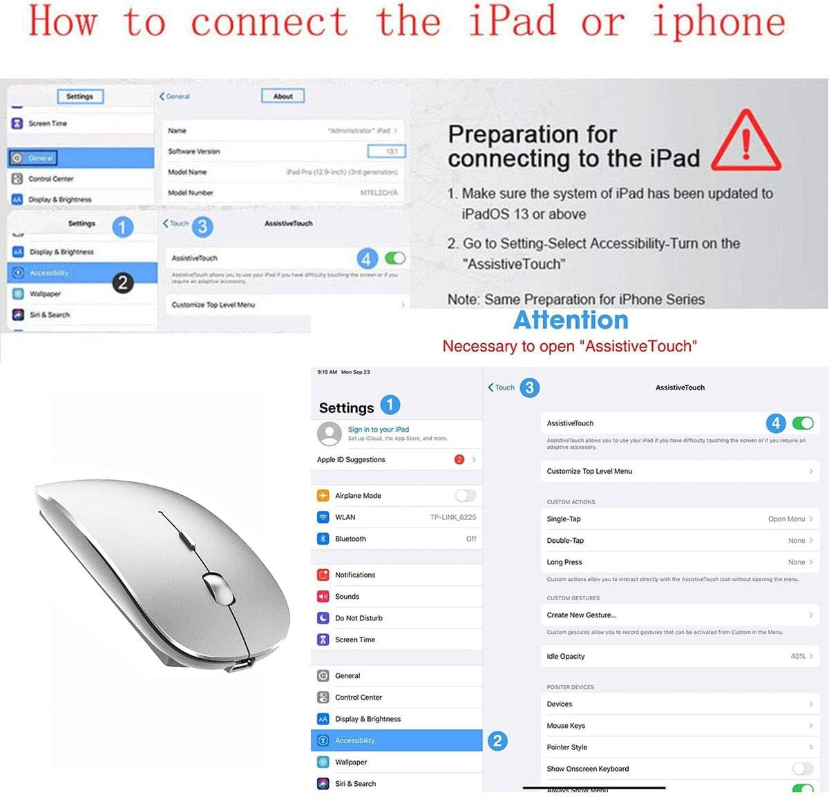Bluetooth Mouse,Rechargeable Wireless Mouse for MacBook Pro/MacBook Air/Laptop/PC/Mac/iPad pro/Computer,Bluetooth 5.2 + 3.0 +2.4G USB Receiver