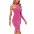 thumbnail image 4 of VESTIDO CHIC DE UN HOMBRO PARA MUJERES, HALTER NECK, BODYCON, MINI VESTIDO M, ROSA FUERTE, 4 of 6