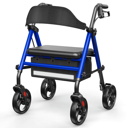 Specared All Terrain Rollator Walker with Seat for Seniors, 350lbs Heavy Duty Rolling Walker, 8" Wheels Storage Bag, Blue