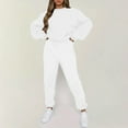 thumbnail image 2 of felwors Women's Crew Neck Sweatshirt and Jogger Pants 2-Piece Tracksuit Set for Casual & Active Wear White, L, 2 of 5