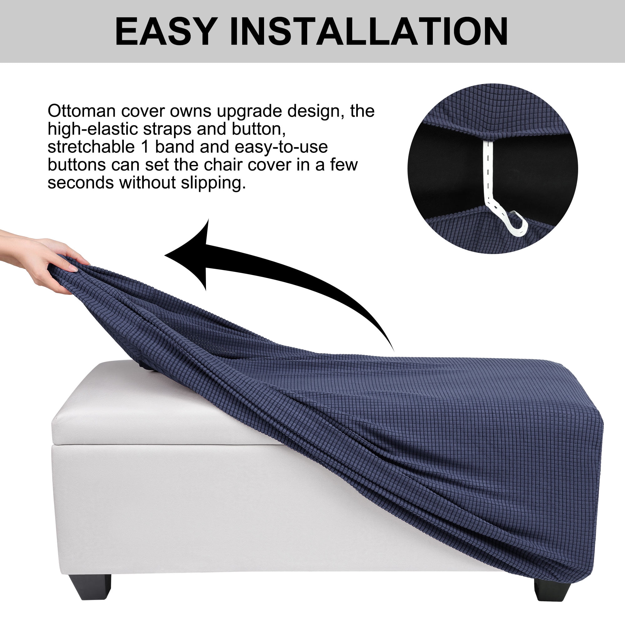 Unique Bargains Stretch Ottoman Cover Slipcover Furniture Covers Navy Blue Small