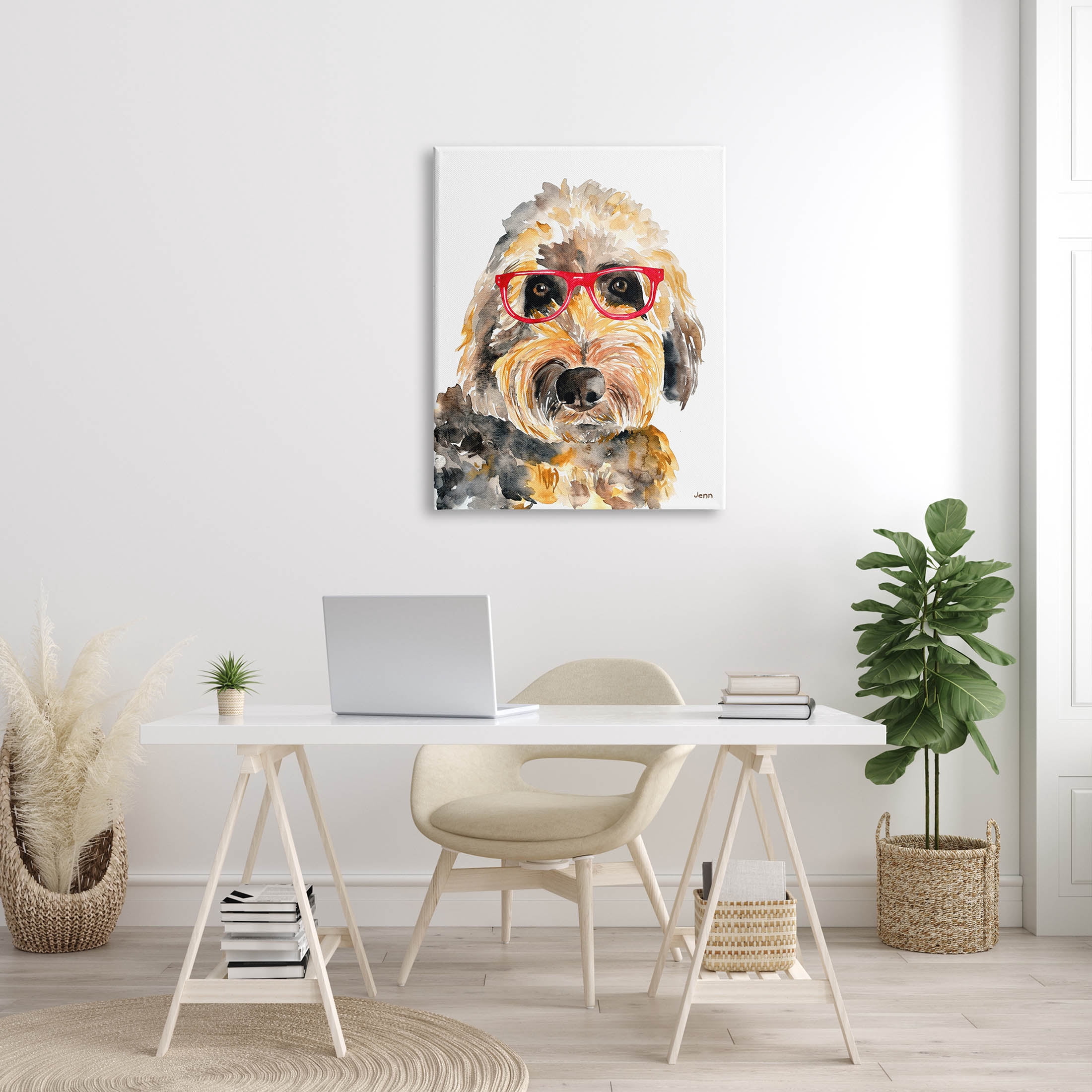 Fun Terrier Dog Red Glasses Animals & Insects Graphic Art Gallery Wrapped Canvas Print Wall Art