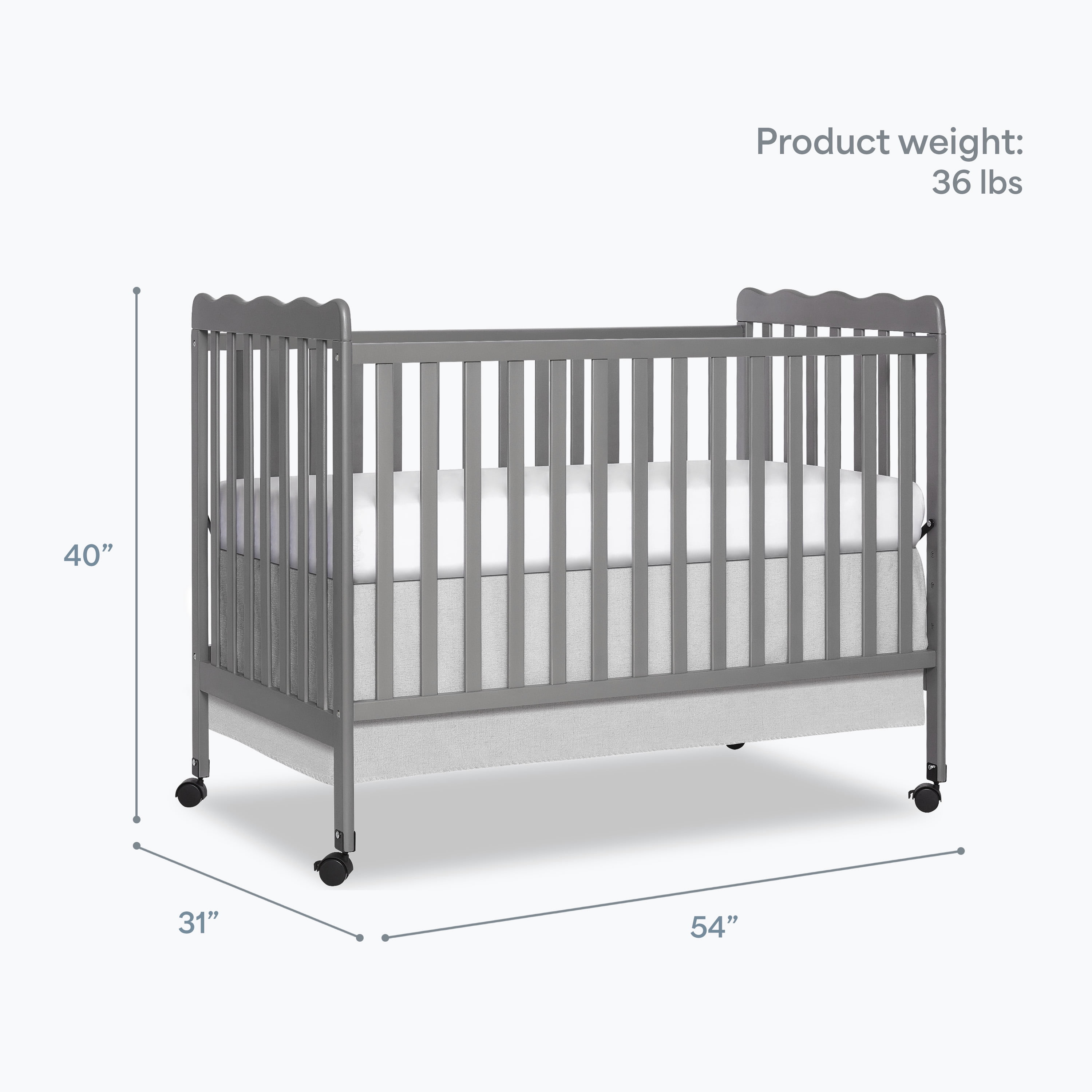 Dream On Me Carson Classic 3-in-1 Portable Crib in Steel Grey, Removable Wheels, Converts from Baby Crib to Toddler Bed, Day Bed and Kids Sofa, Three Adjustable Mattress Height Positions