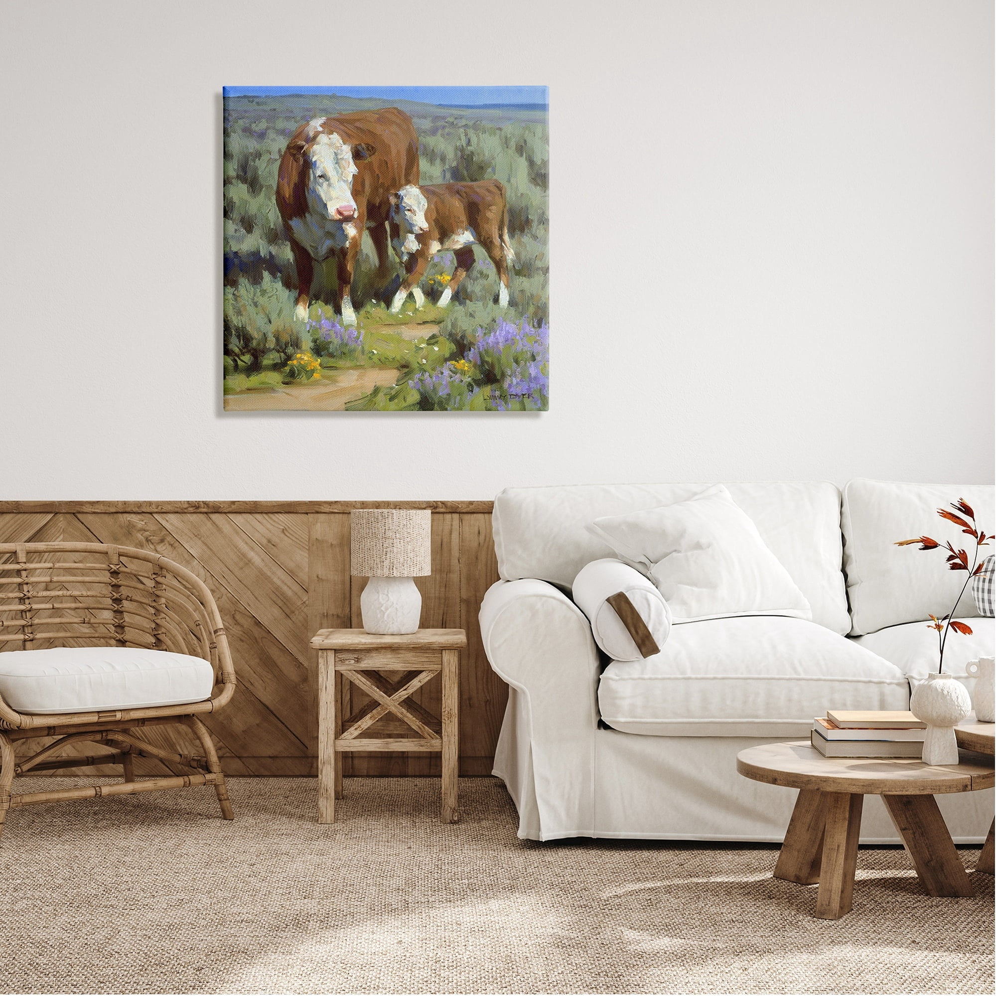 Stupell Industries Cattle In Lush Countryside Pasture Animals & Insects Painting Gallery Wrapped Canvas Print Wall Art