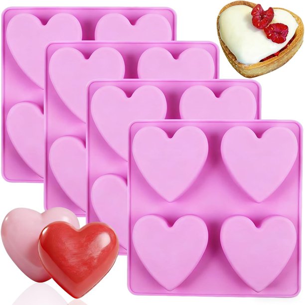 Moldes de silicona con forma de corazón, 4 moldes de jabón en forma de corazón, moldes de silicona para hacer jabón, dulces, pasteles, velas, boda, regalo de San Valentín