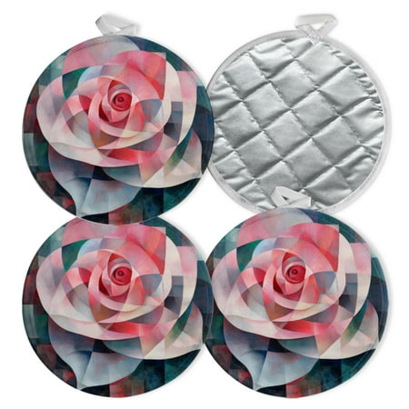 

4 PCS Pot Holders for Kitchen Potholders Sets with Hook for Oven Cooking Baking Abstract Geometric Rose In Soft Pastel Hues