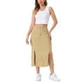 thumbnail image 2 of INSPIRE CHIC Denim Cargo Skirt for Women's Y2K Split Hem Midi Jean Skirts with Pocket S Khaki, 2 of 5