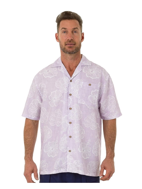 Mens Hawaiian Casual Button Down Short Sleeve Beach Surf Aloha Party Shirt, Liliac, Size: Medium, Uzzi Active Wear