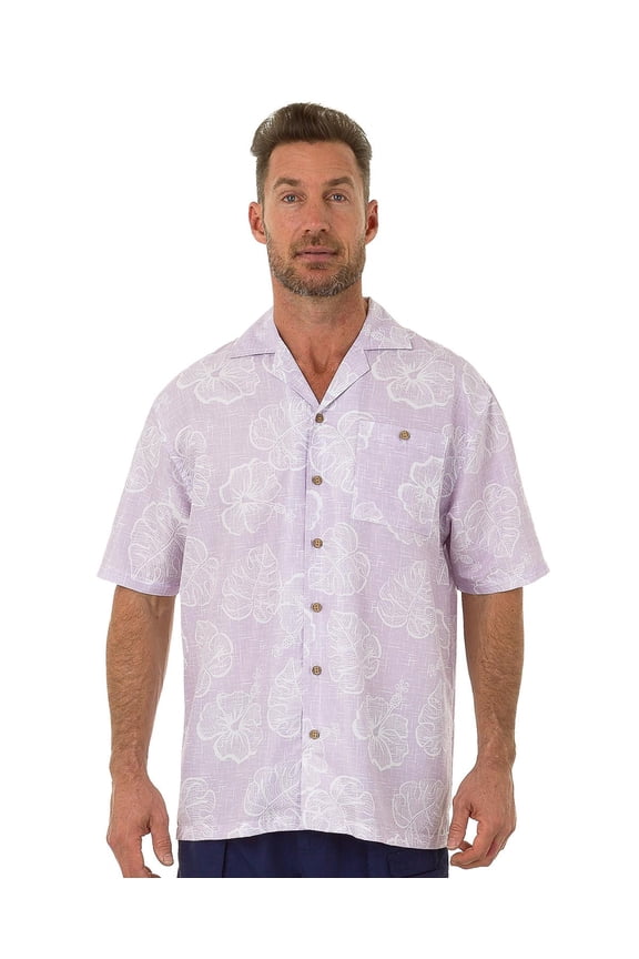 Mens Hawaiian Casual Button Down Short Sleeve Beach Surf Aloha Party Shirt, Liliac, Size: Medium, Uzzi Active Wear