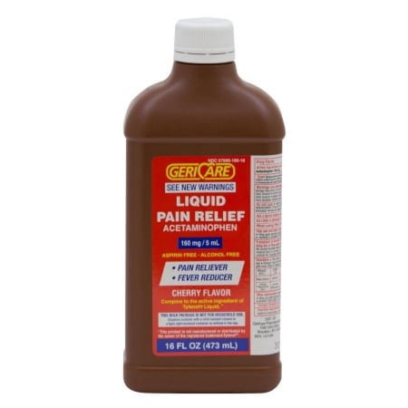 GeriCare Liquid Pain Relief 160 milligram/5 milliliter Strength, Acetaminophen, 16 ounce Bottle, Cherry Flavor, 12 Count