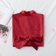 thumbnail image 1 of Robes Kimono Courtes en Satin Couleur Unie pour Femmes Robe de Fête Nuptiale avec Col en V Oblique, Rouge Vin m, 1 of 6