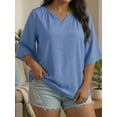 thumbnail image 2 of Oryer Womens Plus Size Tops V Neck 3/4 Bell Sleeve Womens Blouse, Trendy Tunic Summer Shirts for Women 1X-5X, 2 of 7
