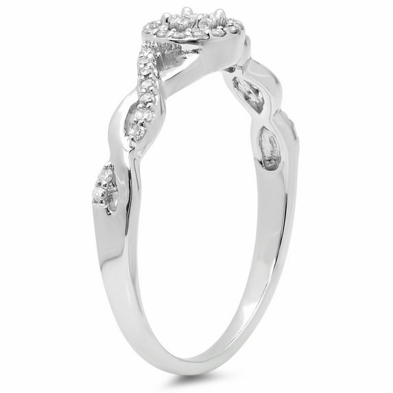Dazzlingrock Collection 0.20 Carat (ctw) 10K Round Diamond Halo Swirl Split Shank Promise Ring 1/5 CT, White Gold, Size 10