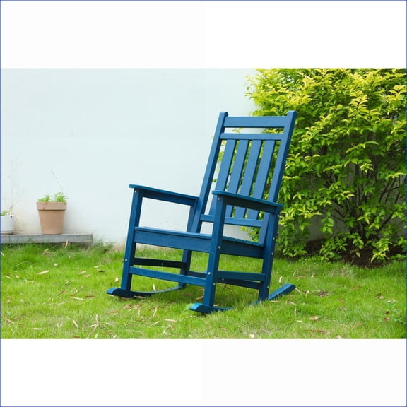 Outdoor Rocking Chairs | Oversized All Weather Rocker for Adults | Porch Lawn Garden Patio | Navy Blue | Slat Back