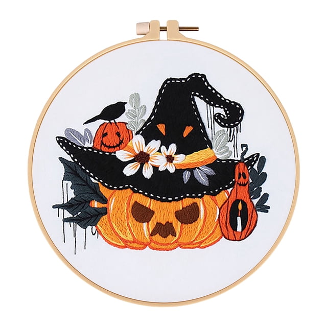 Halloween Present Suitable For Beginners Adults Autumn Halloween Embroidery Handmade Embroidery Beginner Kit With Printed Embroidery Patterns DIY Handmade Embroidery Kit