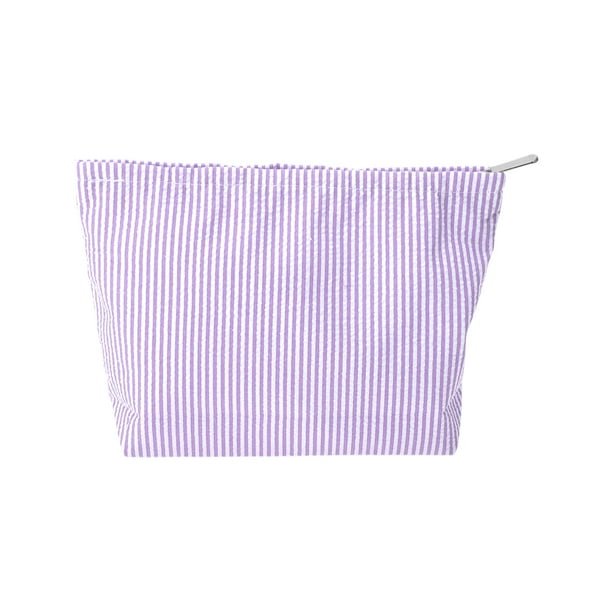 Bolsa de maquillaje de rayas de seersucker única 1 Pc Púrpura Poliéster