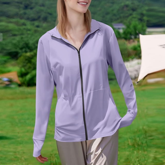 Sentmoon Chandails Rafraîchissants pour Femmes Chandail Rafraîchissant pour Femmes Couleur Unie Manches Longues Col Rond Respirant Coupe Régulière Chandail de Golf pour Femmes avec Trous pour les Pouces pour la Plage et les Sports Nautiques TG