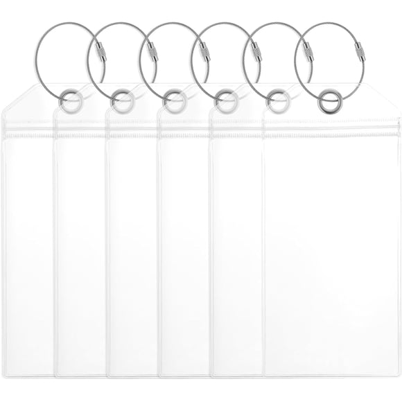 Lot de 6 Porte-Étiquettes pour Bagage de Croisière, Étiquettes Transparentes pour Bagage de Croisière avec Boucles en Acier, Porte-Étiquette Scellable pour Carnival, Princess, NCL, Princess, MSC Essentiels pour Navires de Croisière
