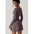 thumbnail image 2 of Womens Square Neck Bodice Dress Long Sleeve Side Slit Flare Mini Dresses, 2 of 6