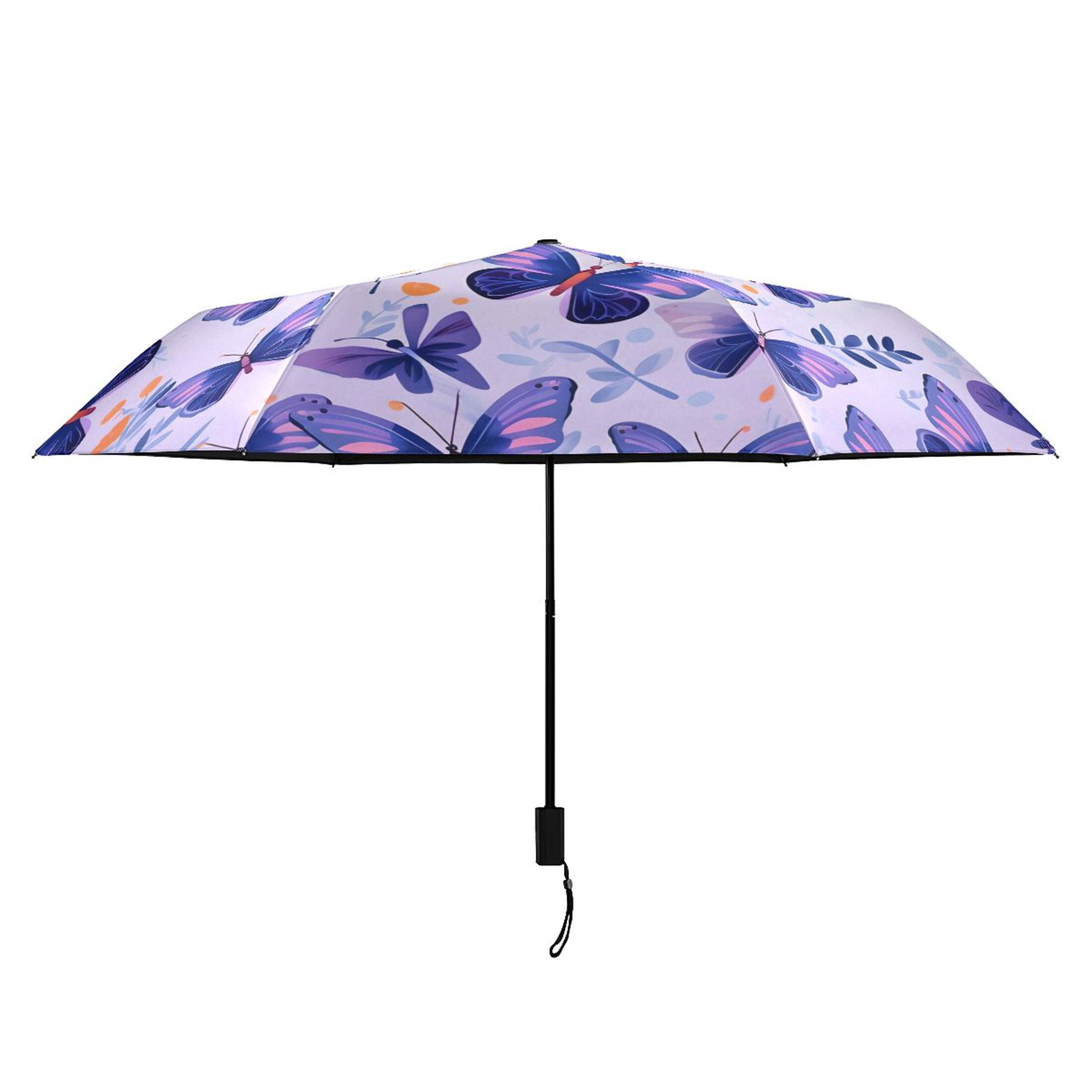 Butterflies in Purple Compact Folding Umbrella for Rain Windproof Travel Umbrella UPF 50+ Lightweight Packable Arc Size