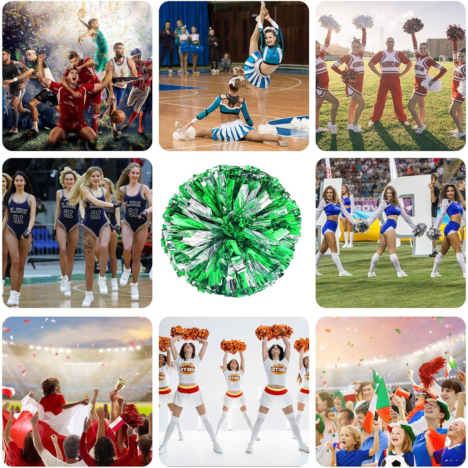 20 PCS Metallic Cheerleading Pom Pom for Team Spirit Sports Dance Cheering Kids Adults-Ring Style