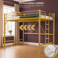 thumbnail image 3 of Zimtown Queen Size Loft Bed with Reversible Ladder, Metal Bed Frame for Adults, Guardrails, Space-Saving, Gold, 3 of 7