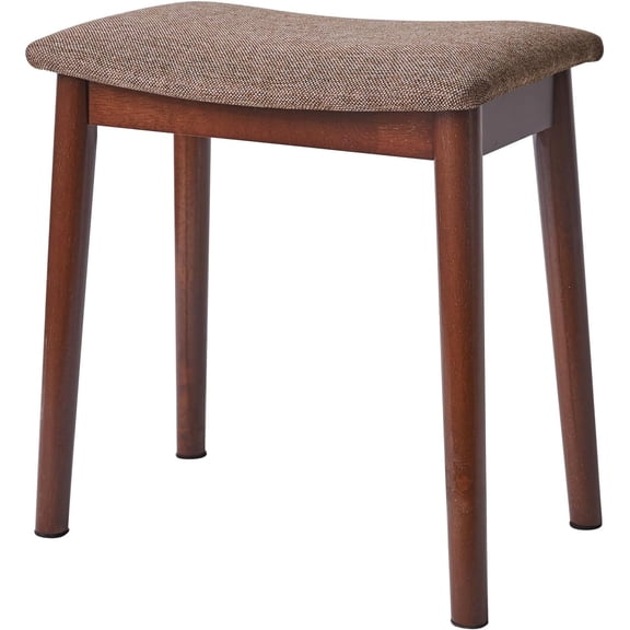 Saddle Cushion Vanity Stool Chair, Foot Rest Stool with Solid Wood Legs, Modern Vanity Bench Ottoman for Piano, Upholstered Seat for Bedroom, Entryway, Walnut Legs&Brown Linen WBD007HC