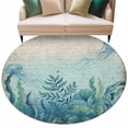 thumbnail image 2 of Blue Summer Ocean Round Living Room Rugs 8 ft, Jellyfish Seaweed Vintage Newspaper Washable Large Area Rug with Non-Slip Sturdy Edge Binding Round Carpet for Dining Room Kitchen Office, 2 of 9