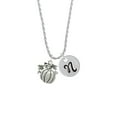 thumbnail image 2 of Delight Jewelry Silvertone Large Antiqued Pumpkin Silvertone Script Initial Disc - N - Charm Necklace, 20"+3", 2 of 4