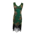 thumbnail image 2 of Vestido elegante de lentejuelas para mujer, brillante, con borlas, para actuaciones en el escenario de samba y club. Verde oscuro, 2 of 9